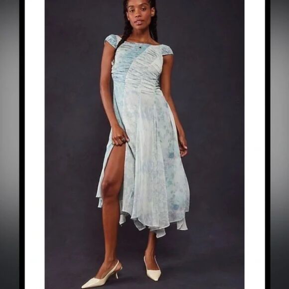 maxi boho dress Bloom Size:LP style_a-line BAILEY BLUE Sleeveless Pleated